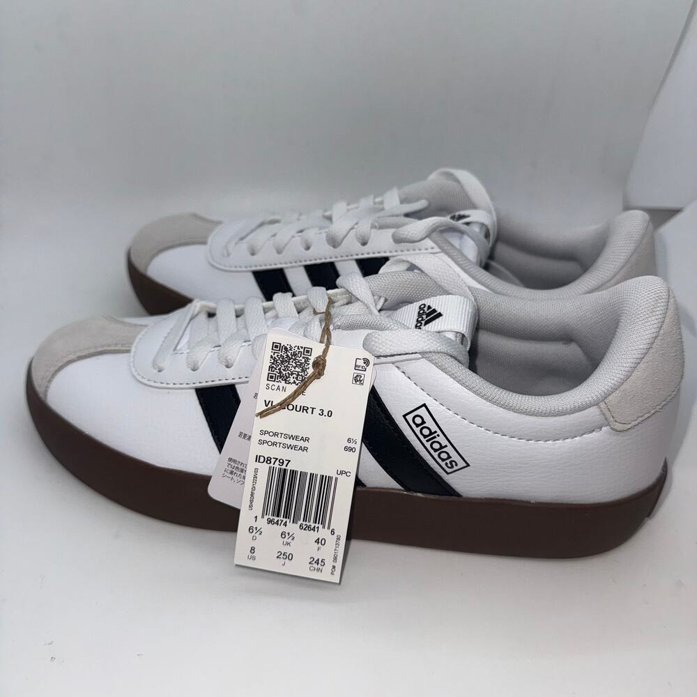 Adidas VL Court 3.0 Skate Sneaker Men’s Size US 8 White Black Low Top ID8797